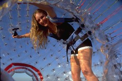 Once harnessed inside a zorb, a person rolls down a steep hill at speeds of 31 miles an hour. (Chris McLennan/courtesy of Zorb Limited)